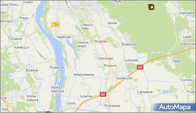 mapa Ostrówiec gmina Karczew, Ostrówiec gmina Karczew na mapie Targeo