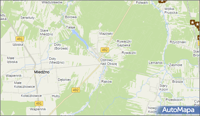 mapa Ostrowy nad Okszą, Ostrowy nad Okszą na mapie Targeo