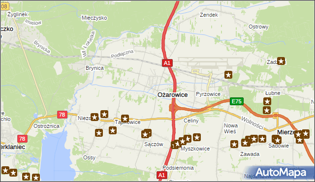 mapa Ożarowice, Ożarowice na mapie Targeo