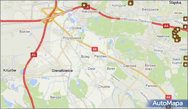 mapa Paniówki, Paniówki na mapie Targeo