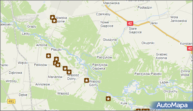 mapa Patrzyków gmina Pajęczno, Patrzyków gmina Pajęczno na mapie Targeo