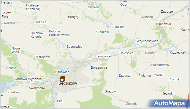 mapa Pawłowice gmina Sędziszów, Pawłowice gmina Sędziszów na mapie Targeo