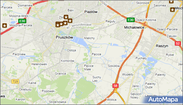 mapa Pęcice, Pęcice na mapie Targeo