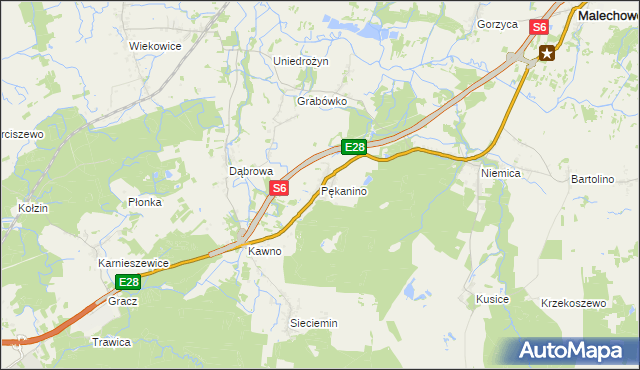 mapa Pękanino gmina Malechowo, Pękanino gmina Malechowo na mapie Targeo