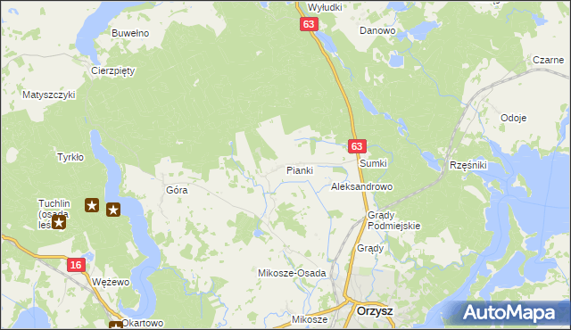 mapa Pianki gmina Orzysz, Pianki gmina Orzysz na mapie Targeo