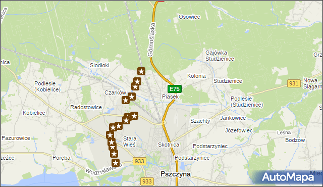 mapa Piasek gmina Pszczyna, Piasek gmina Pszczyna na mapie Targeo