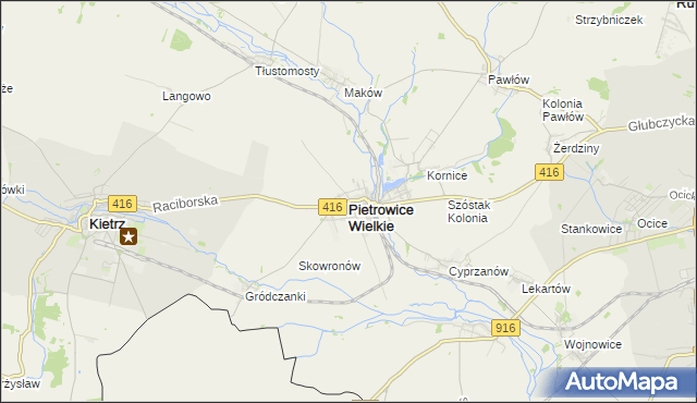 mapa Pietrowice Wielkie, Pietrowice Wielkie na mapie Targeo