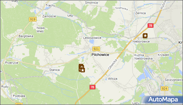 mapa Pilchowice powiat gliwicki, Pilchowice powiat gliwicki na mapie Targeo
