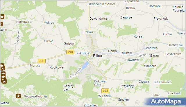 mapa Pilica powiat zawierciański, Pilica powiat zawierciański na mapie Targeo