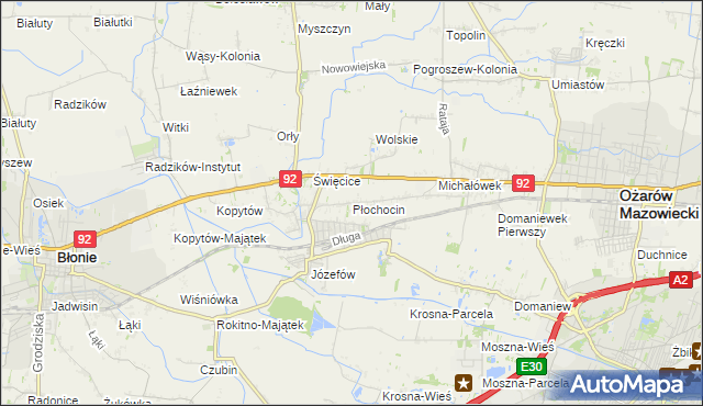 mapa Płochocin gmina Ożarów Mazowiecki, Płochocin gmina Ożarów Mazowiecki na mapie Targeo