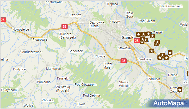 mapa Płowce gmina Sanok, Płowce gmina Sanok na mapie Targeo