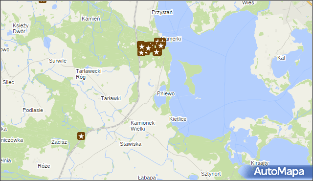 mapa Pniewo gmina Węgorzewo, Pniewo gmina Węgorzewo na mapie Targeo