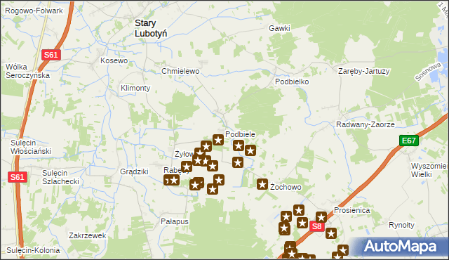 mapa Podbiele gmina Stary Lubotyń, Podbiele gmina Stary Lubotyń na mapie Targeo