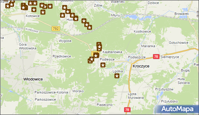mapa Podlesice gmina Kroczyce, Podlesice gmina Kroczyce na mapie Targeo