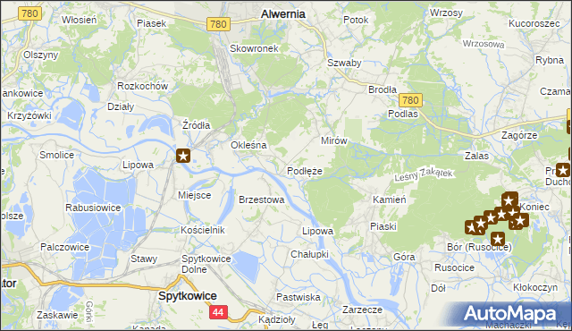 mapa Podłęże gmina Alwernia, Podłęże gmina Alwernia na mapie Targeo