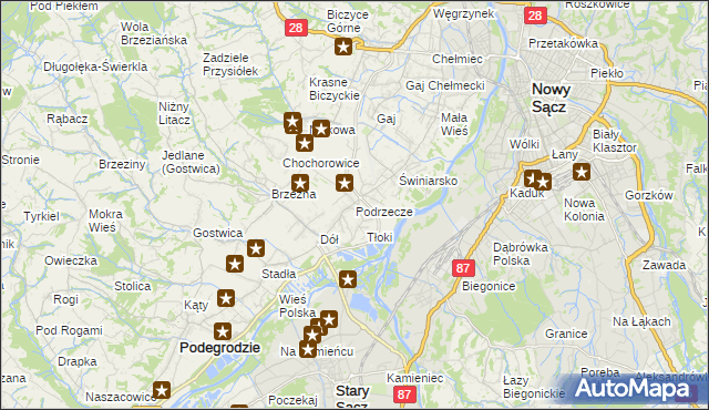 mapa Podrzecze gmina Podegrodzie, Podrzecze gmina Podegrodzie na mapie Targeo