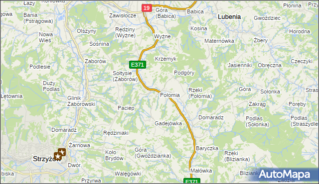 mapa Połomia gmina Niebylec, Połomia gmina Niebylec na mapie Targeo