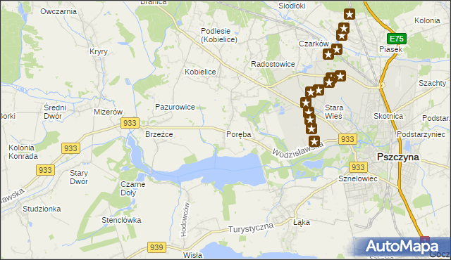 mapa Poręba gmina Pszczyna, Poręba gmina Pszczyna na mapie Targeo