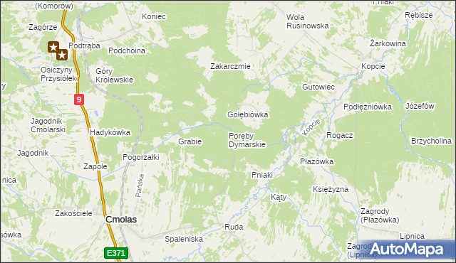 mapa Poręby Dymarskie, Poręby Dymarskie na mapie Targeo