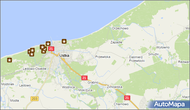 mapa Przewłoka gmina Ustka, Przewłoka gmina Ustka na mapie Targeo