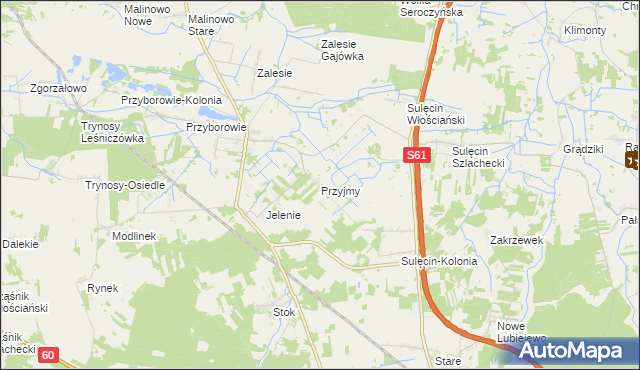 mapa Przyjmy gmina Ostrów Mazowiecka, Przyjmy gmina Ostrów Mazowiecka na mapie Targeo