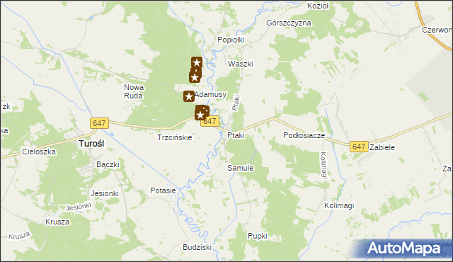 mapa Ptaki gmina Turośl, Ptaki gmina Turośl na mapie Targeo