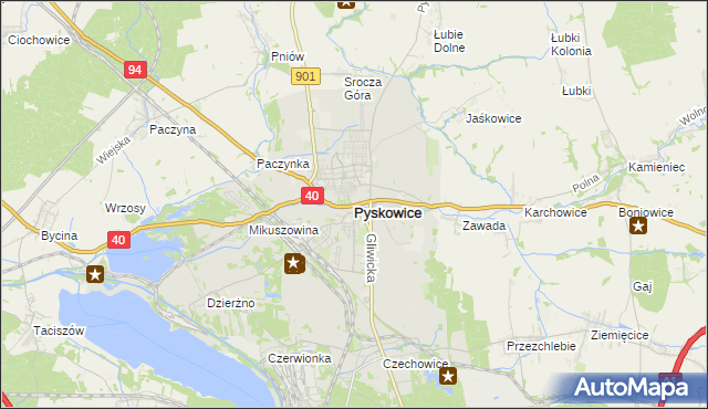 mapa Pyskowice powiat gliwicki, Pyskowice powiat gliwicki na mapie Targeo