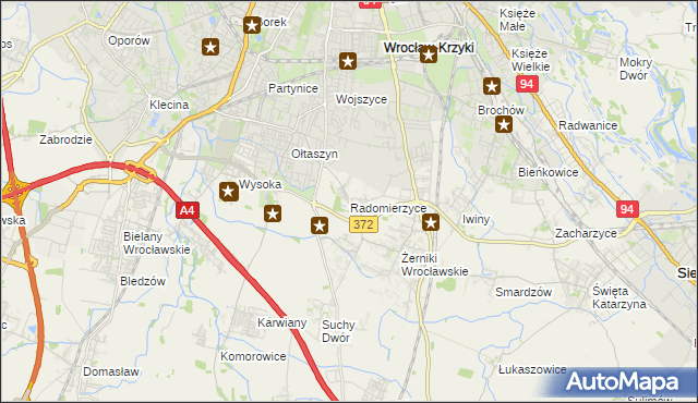 mapa Radomierzyce gmina Siechnice, Radomierzyce gmina Siechnice na mapie Targeo