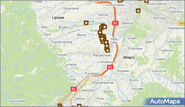 mapa Radziechowy, Radziechowy na mapie Targeo