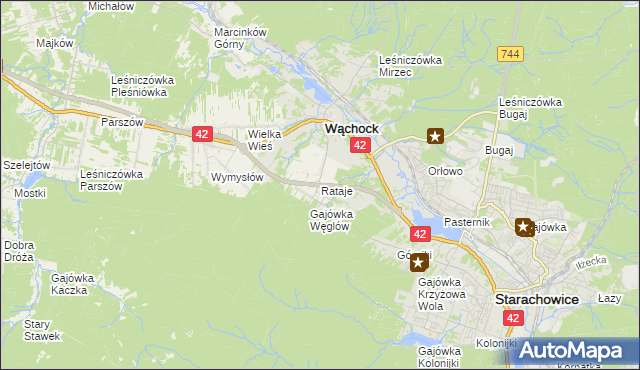 mapa Rataje gmina Wąchock, Rataje gmina Wąchock na mapie Targeo