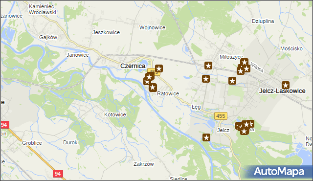 mapa Ratowice gmina Czernica, Ratowice gmina Czernica na mapie Targeo