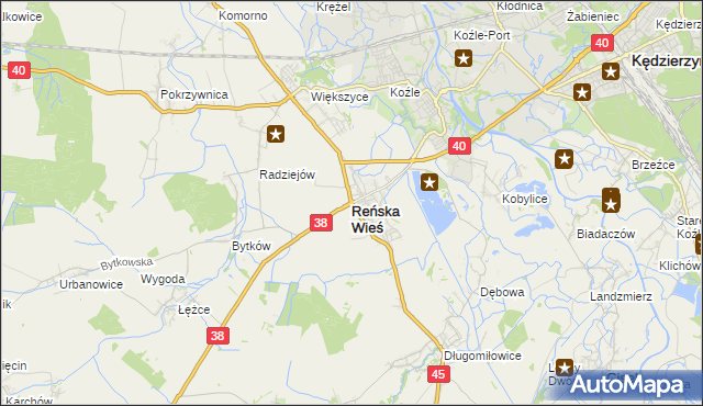 mapa Reńska Wieś powiat kędzierzyńsko-kozielski, Reńska Wieś powiat kędzierzyńsko-kozielski na mapie Targeo
