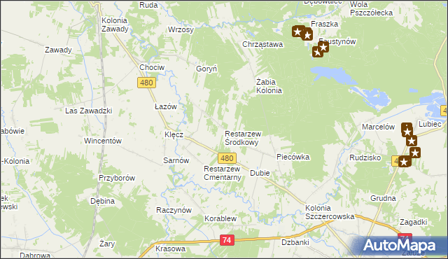 mapa Restarzew Środkowy, Restarzew Środkowy na mapie Targeo
