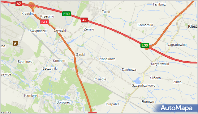 mapa Robakowo gmina Kórnik, Robakowo gmina Kórnik na mapie Targeo