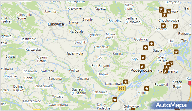 mapa Rogi gmina Podegrodzie, Rogi gmina Podegrodzie na mapie Targeo
