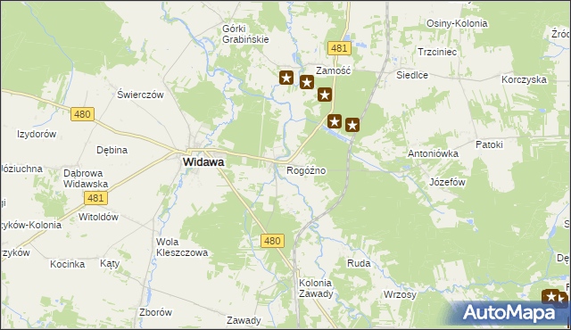 mapa Rogóźno gmina Widawa, Rogóźno gmina Widawa na mapie Targeo