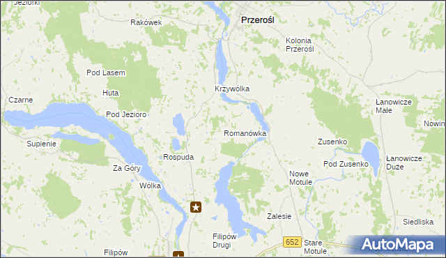 mapa Romanówka gmina Przerośl, Romanówka gmina Przerośl na mapie Targeo