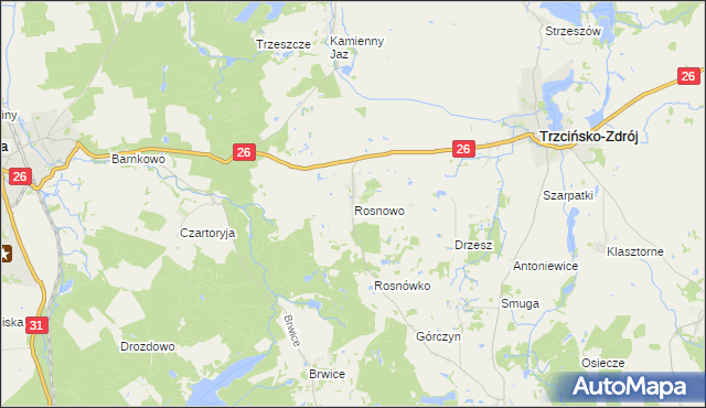 mapa Rosnowo gmina Trzcińsko-Zdrój, Rosnowo gmina Trzcińsko-Zdrój na mapie Targeo