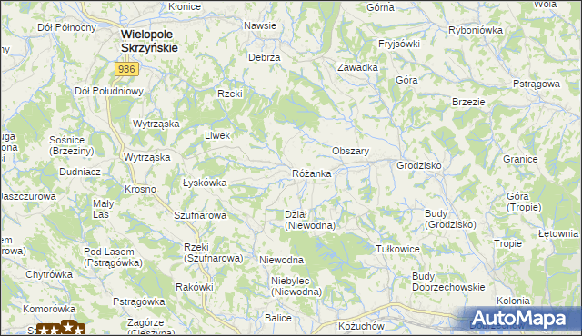 mapa Różanka gmina Wiśniowa, Różanka gmina Wiśniowa na mapie Targeo