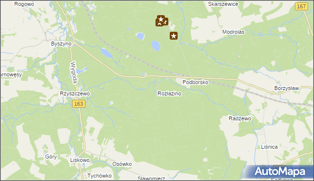 mapa Rozłazino gmina Tychowo, Rozłazino gmina Tychowo na mapie Targeo