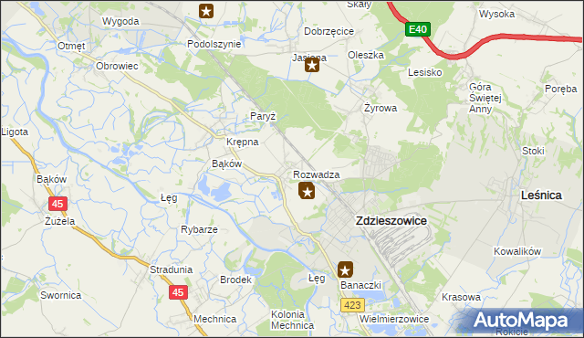 mapa Rozwadza, Rozwadza na mapie Targeo