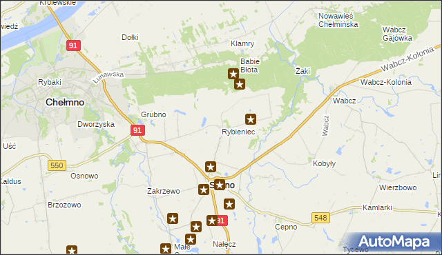 mapa Rybieniec gmina Stolno, Rybieniec gmina Stolno na mapie Targeo