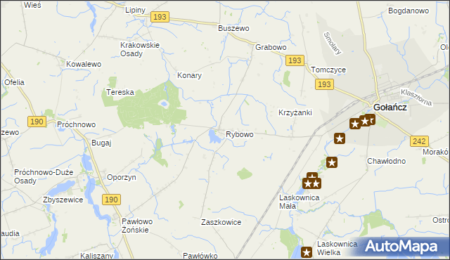 mapa Rybowo gmina Gołańcz, Rybowo gmina Gołańcz na mapie Targeo