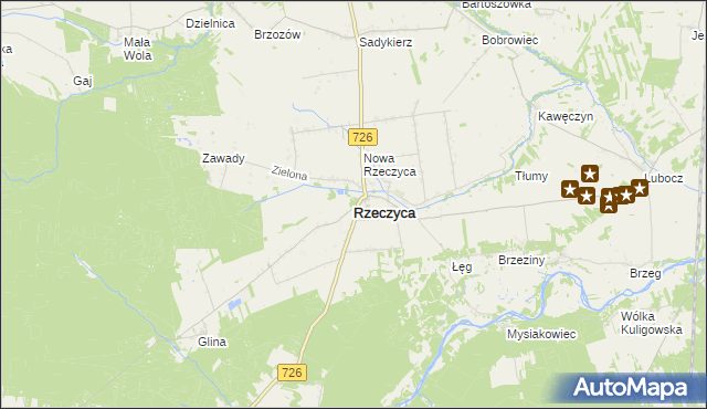 mapa Rzeczyca powiat tomaszowski, Rzeczyca powiat tomaszowski na mapie Targeo