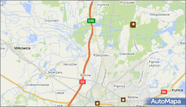 mapa Rzeszotary gmina Miłkowice, Rzeszotary gmina Miłkowice na mapie Targeo