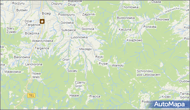 mapa Rzyki, Rzyki na mapie Targeo