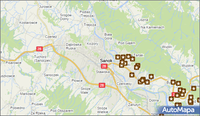 mapa Sanok, Sanok na mapie Targeo