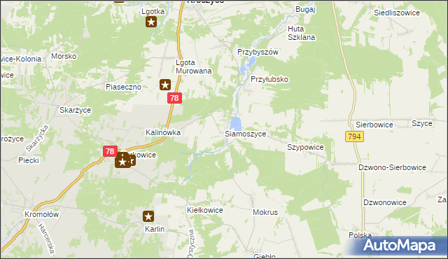 mapa Siamoszyce, Siamoszyce na mapie Targeo