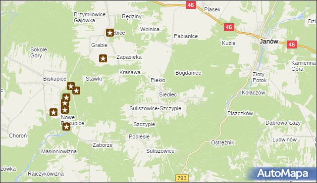 mapa Siedlec gmina Janów, Siedlec gmina Janów na mapie Targeo