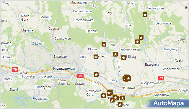 mapa Siedlec gmina Krzeszowice, Siedlec gmina Krzeszowice na mapie Targeo